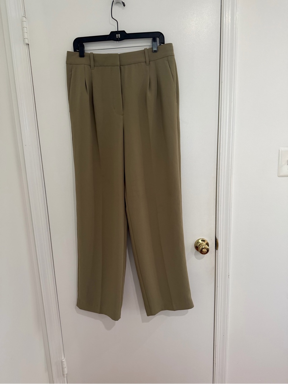 Aritzia Effortless Wide Leg Trousers Sz 12 Green High Rise Pleated Quiet Luxury